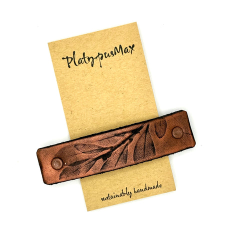 Rustic Copper Leaves Leather Hair Barrette