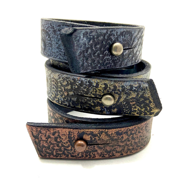 Oxidized Silver and Black Leather Mandala Cuff Bracelet - Platypus Max