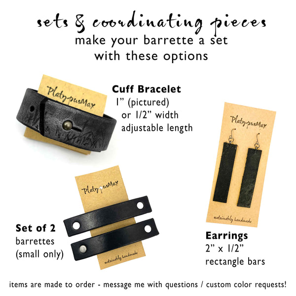 Lapis Blue & Gold Leather Barrette with Rustic Spirals Texture