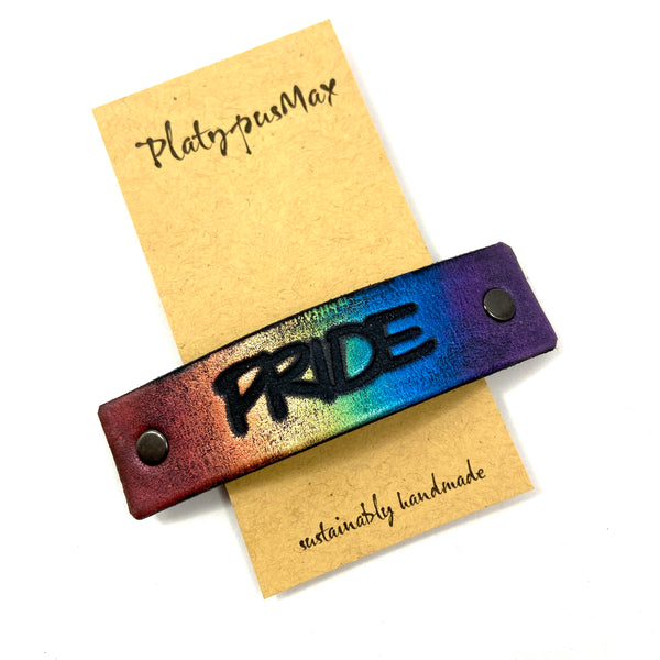 PRIDE One Word Caption for for LGBTQIA+ Diversity / Stamped Hair Clip Barrette
