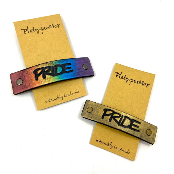 PRIDE One Word Caption for for LGBTQIA+ Diversity / Stamped Hair Clip Barrette