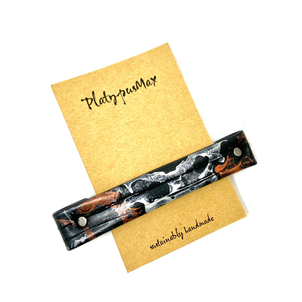 Recycled Bike Tire Barrette with Mixed Metal Gear Prints