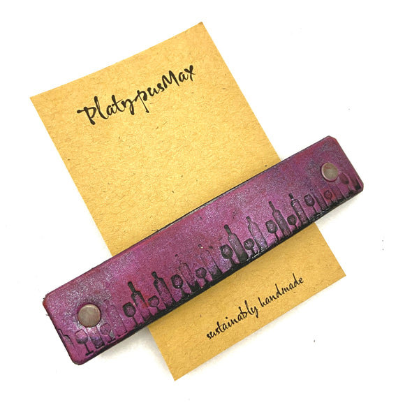 Tiny Wine Bottles Burgundy Red Stamped Leather Hair Barrette
