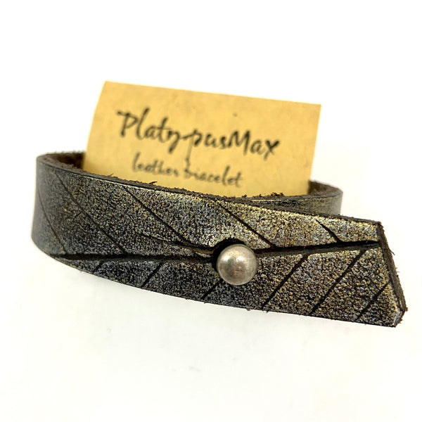 Antique Gold, Silver & Black Embossed Beach Leaves Cuff Bracelet