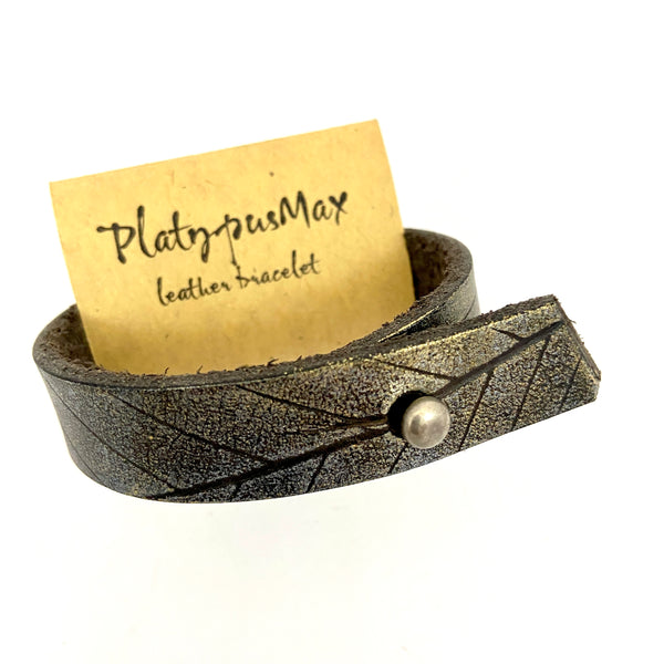 Antique Gold, Silver & Black Embossed Beach Leaves Cuff Bracelet