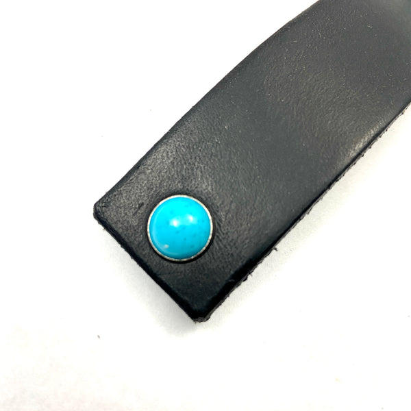 Black Leather Barrette with Turquoise Stone Studs