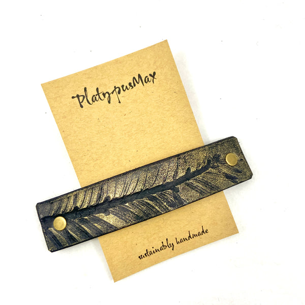 Natural Pine Branch Leather Hair Barrette