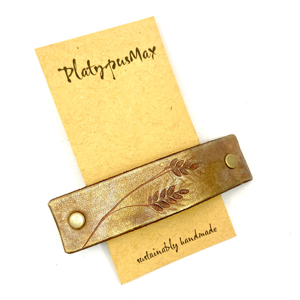 Copper / Rose Gold Wheat Stalk Leather Nature Print Hair Barrette