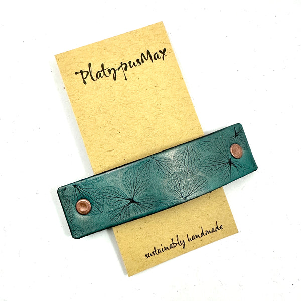 Antique Copper & Turquoise Hydrangea Flowers Embossed Leather Hair Clip