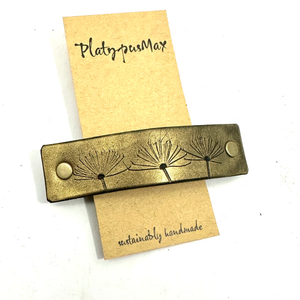 Gold & Black Dandelion Wish Leather Hair Barrette
