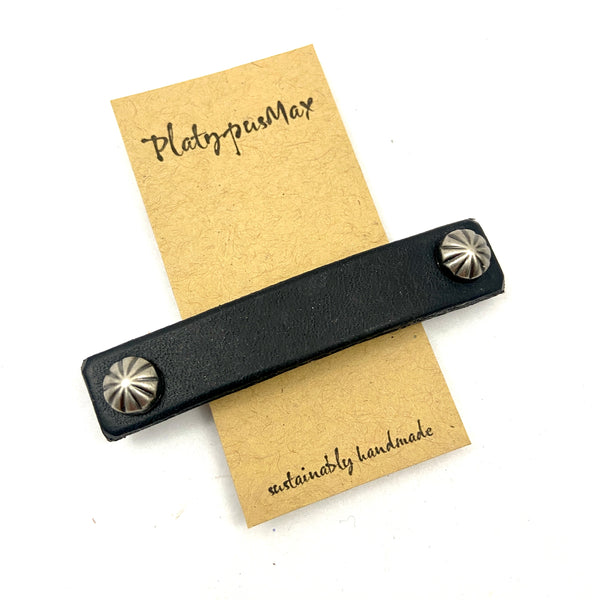 Black Hair Barrette with Decorative Ridged Silver Studs