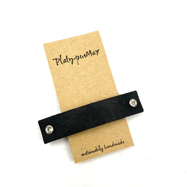 Black + Rhinestone Upcycled Leather Barrette
