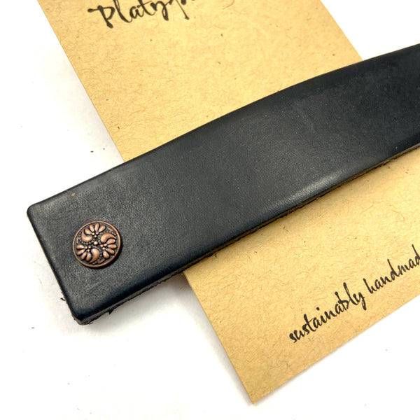 Black Barrette with Rustic Bronze Textured Studs