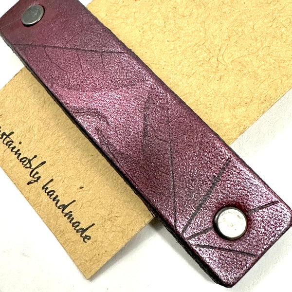 Burgundy Red Japanese Maple Leaf Leather Nature Print Hair Barrette