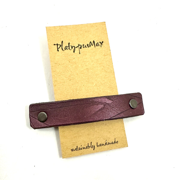 Burgundy Red Japanese Maple Leaf Leather Nature Print Hair Barrette