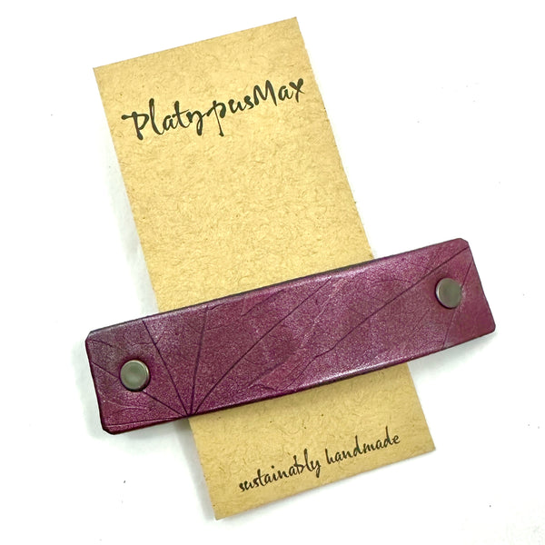 Burgundy Red Japanese Maple Leaf Leather Nature Print Hair Barrette