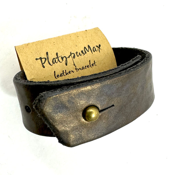 Hammered Oil Rubbed Bronze / Antique Copper Leather Cuff Bracelet