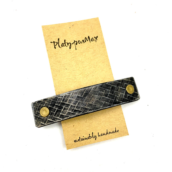 Gunmetal / Antique Platinum Weave Texture Leather Hair Barrette