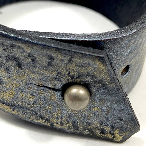 Oxidized Silver and Black Leather Mandala Cuff Bracelet - Platypus Max