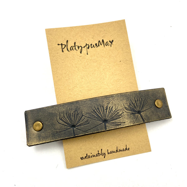 Gold & Black Dandelion Wish Leather Hair Barrette