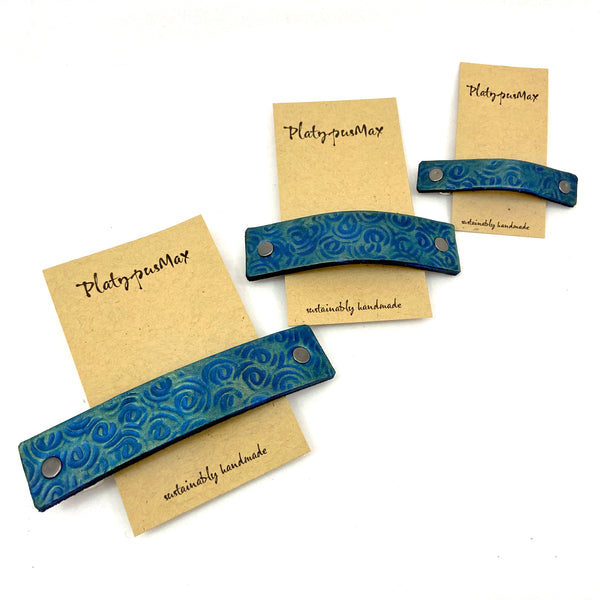 Mermaid Green Spirals Leather Hair Barrette