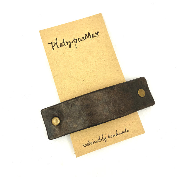 Hammered Oil-Rubbed Bronze / Antique Brass Leather Unisex Barrette