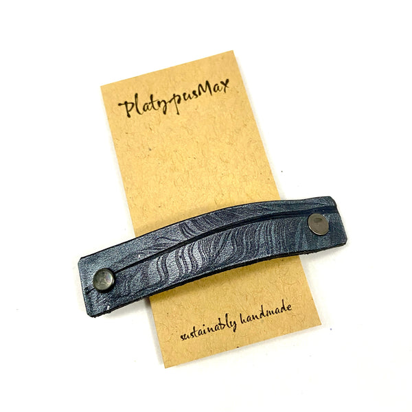 Gunmetal Gray Feather Imprint Leather Hair Barrette