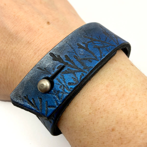 Shimmery Blue and Silver Forest Trees Cuff Bracelet - Platypus Max