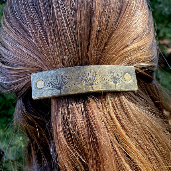 Gold & Black Dandelion Wish Leather Hair Barrette