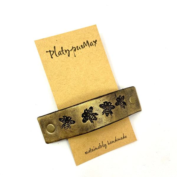 Stamped Golden Bees Shimmer Hair Clip