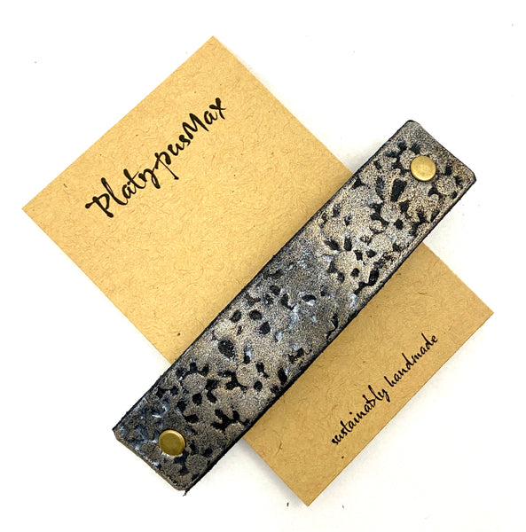 Gold Daisy Prints Rustic Stamped Leather Hair Barrette