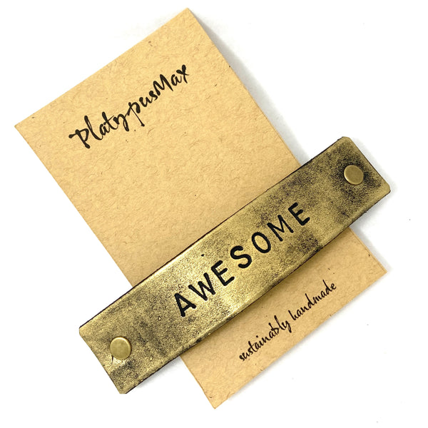 Custom Text Message / Stamped Words, Name, ZIP Code Leather Barrette