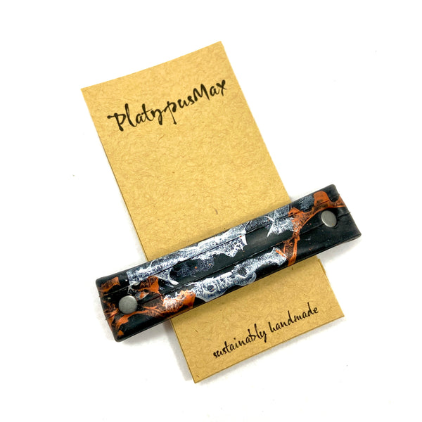 Recycled Bike Tire Barrette with Mixed Metal Gear Prints