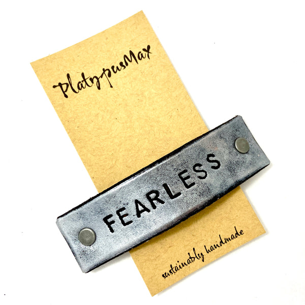 Custom Text Message / Stamped Words, Name, ZIP Code Leather Barrette
