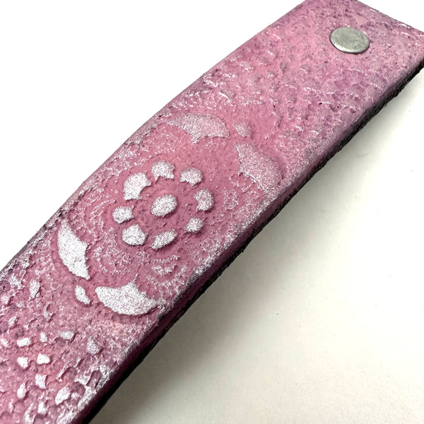 Rustic Pink Pewter Lace Flower Leather Hair Barrette
