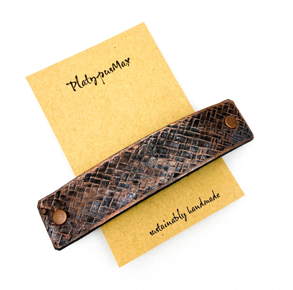 Bronze Weave Textured Leather Hair Clip / Barrette for Men or Women