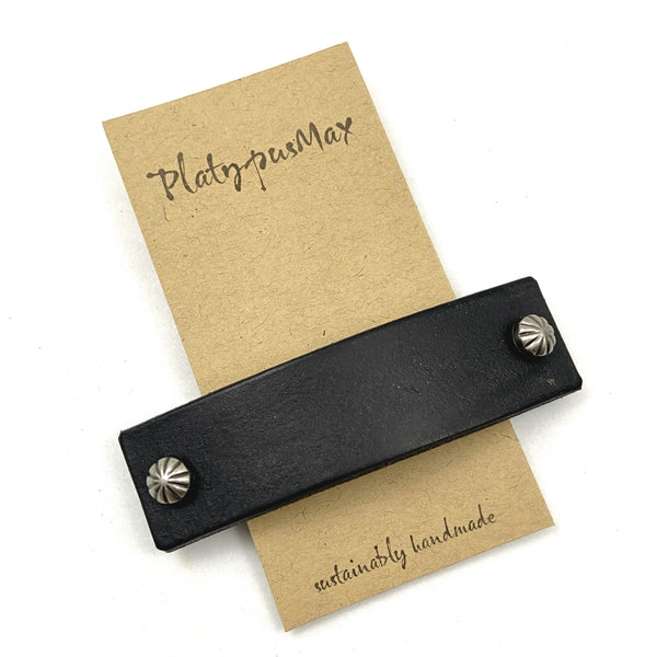 Black Hair Barrette with Decorative Ridged Silver Studs