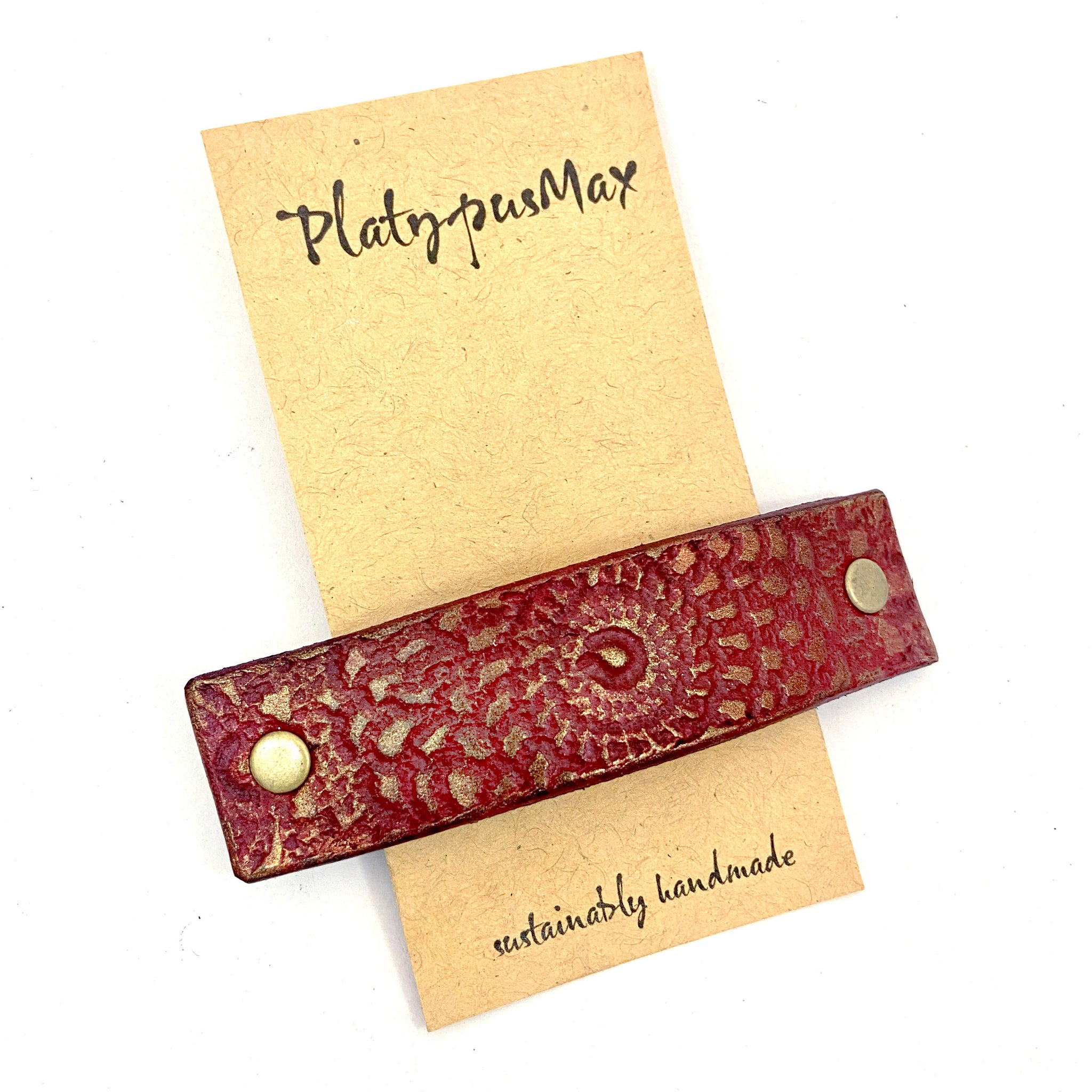 Rustic Red and Gold Mandala Leather Barrette