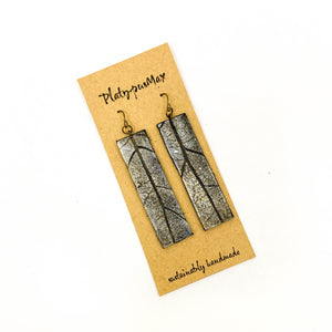 Silver and Gold Leather Oak Leaf Long Bar Earrings - Platypus Max