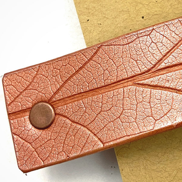 Shiny Copper Oak Leaf Imprint Leather Hair Barrette
