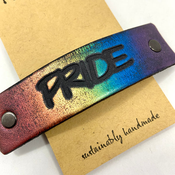 PRIDE One Word Caption for for LGBTQIA+ Diversity / Stamped Hair Clip Barrette