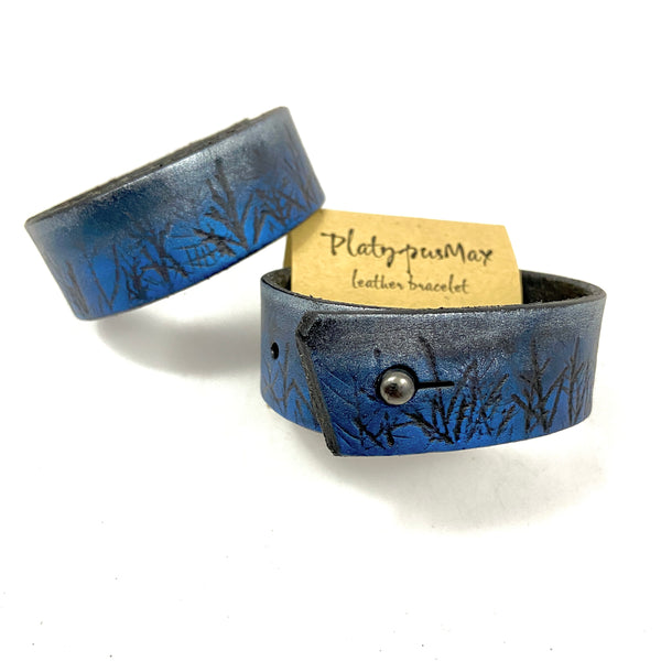 Shimmery Blue and Silver Forest Trees Cuff Bracelet