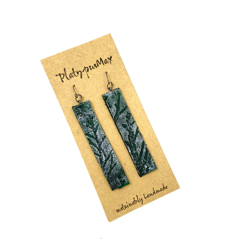 Forest Green Juniper Branches Leather Bar Earrings - Platypus Max