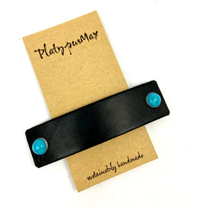 Black Leather Barrette with Turquoise Stone Studs