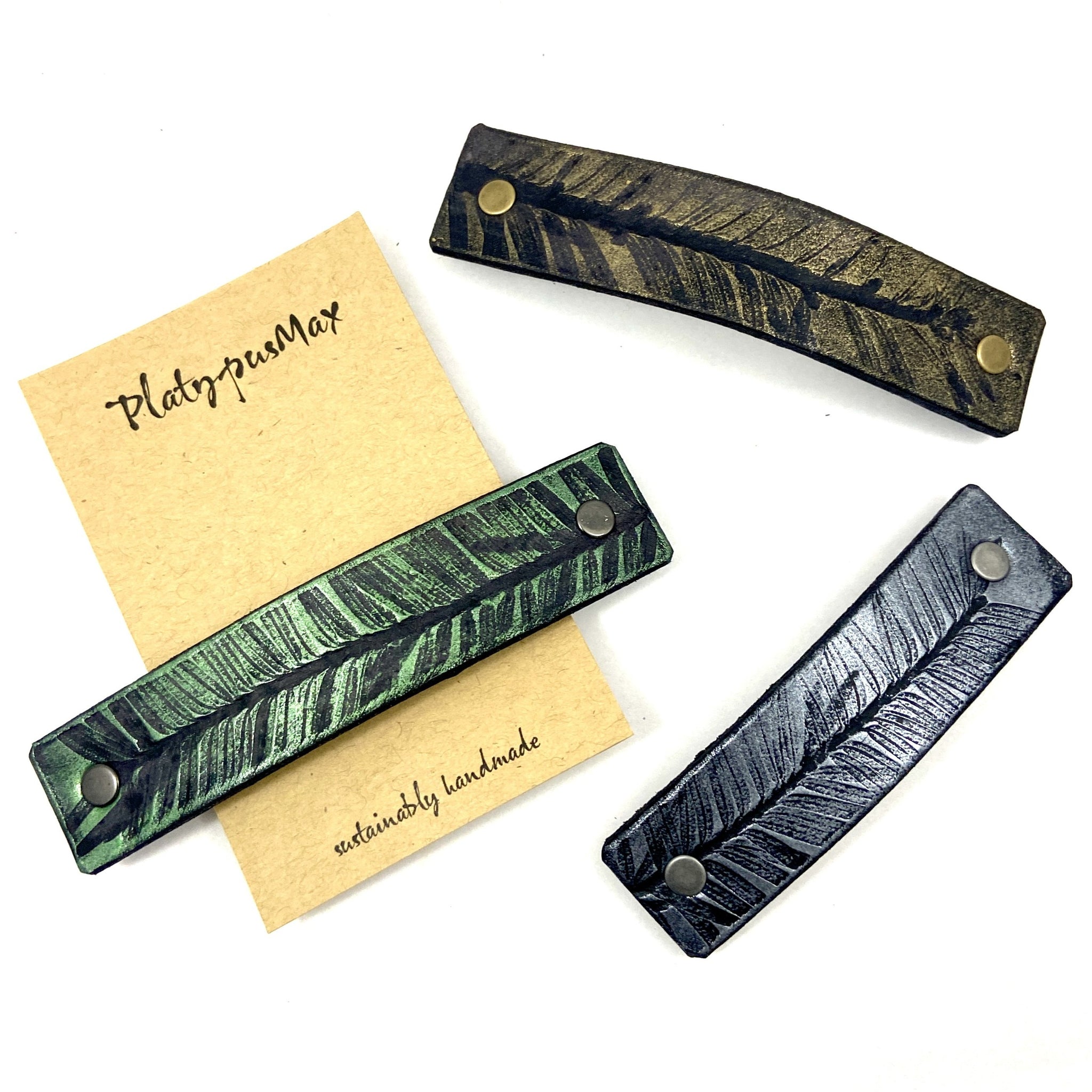 Natural Pine Branch Leather Hair Barrette