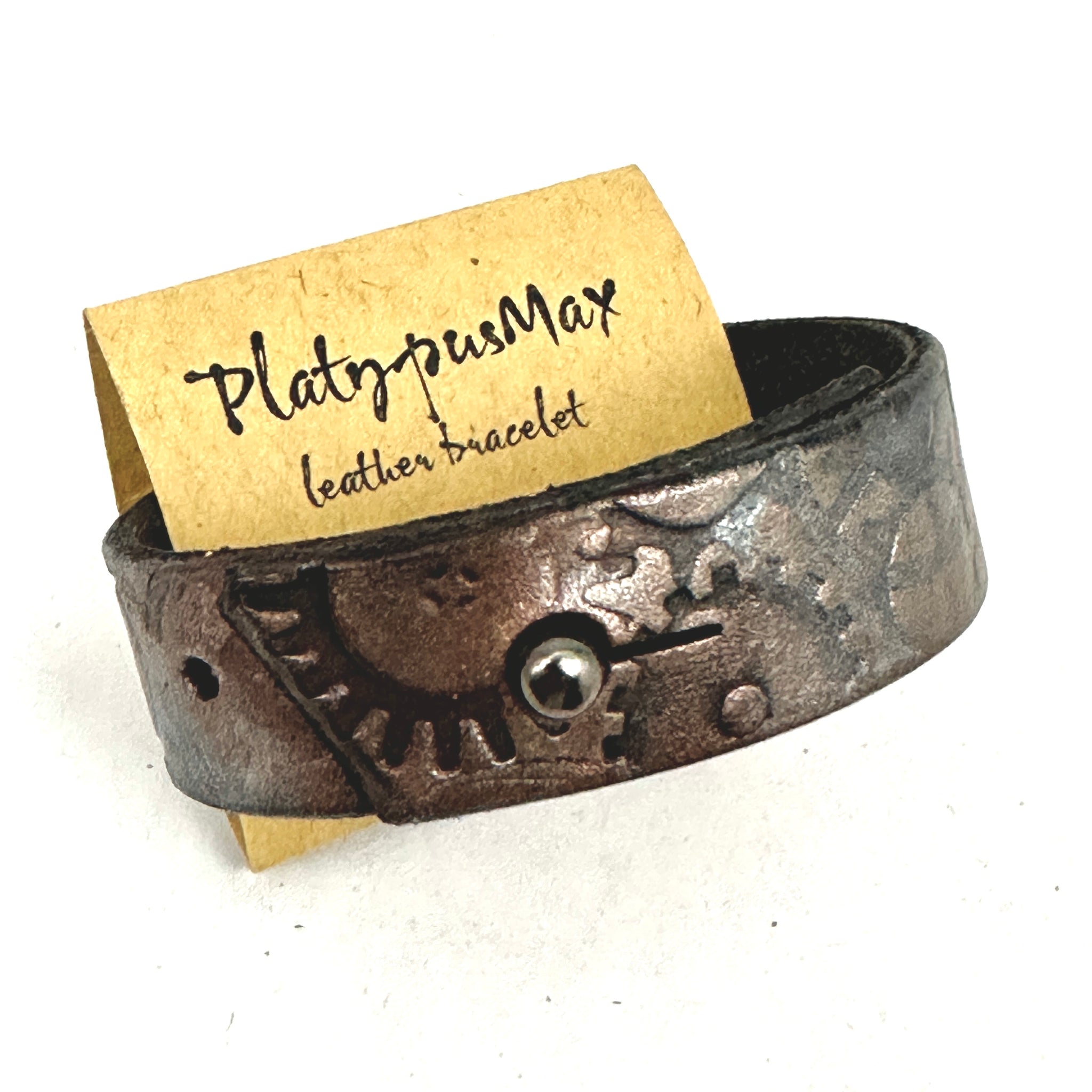 Copper & Gunmetal Gears Leather Cuff Bracelet