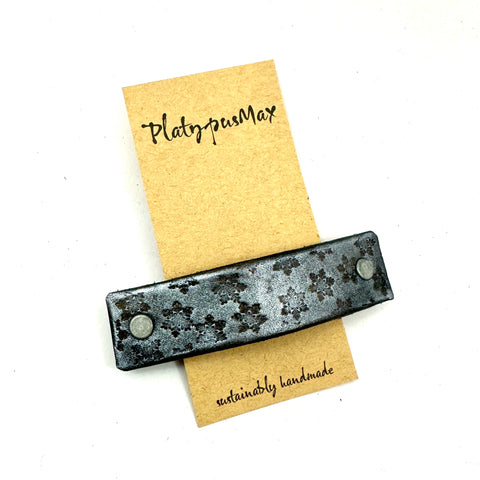 Silver and Black Stamped Snowflakes Barrette