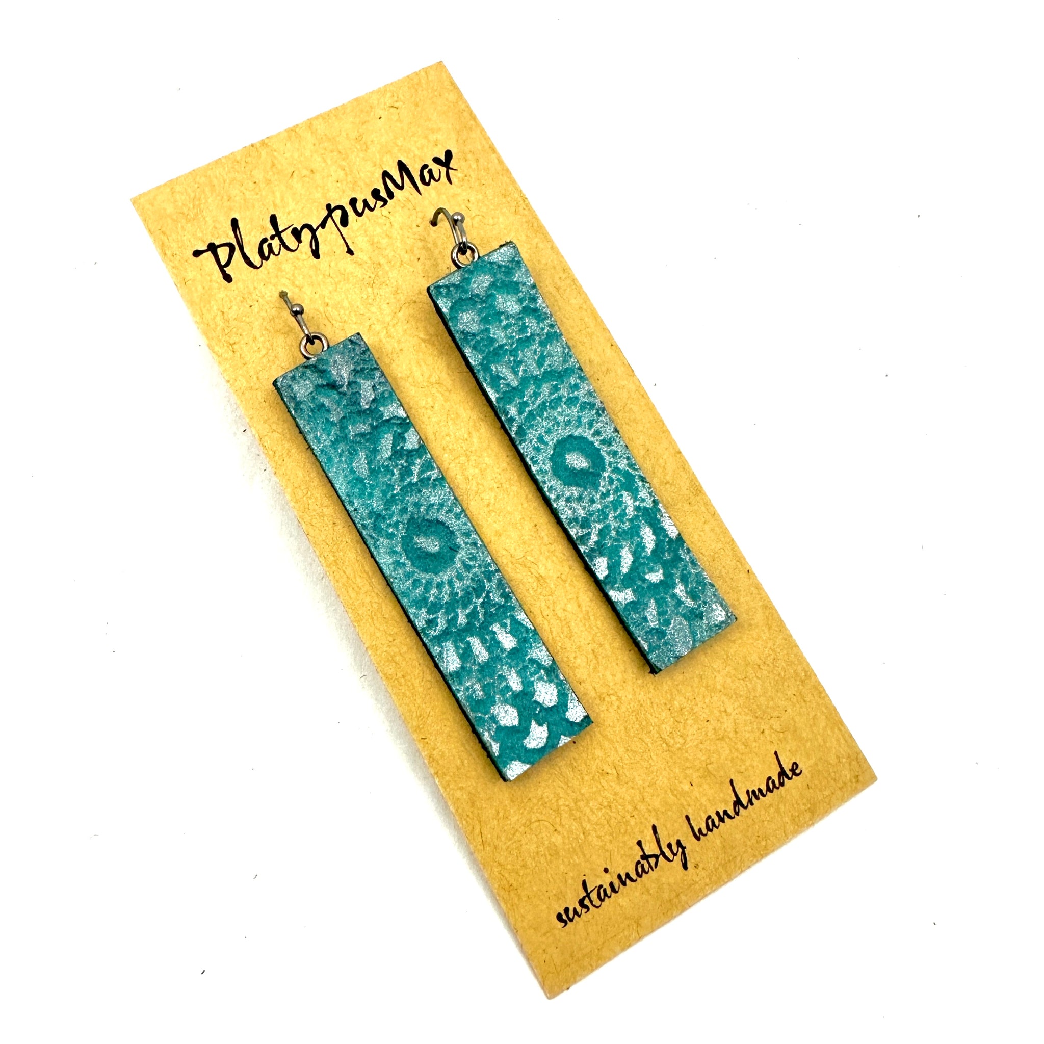 Turquoise and Silver Mandala Shimmer Bar Earrings