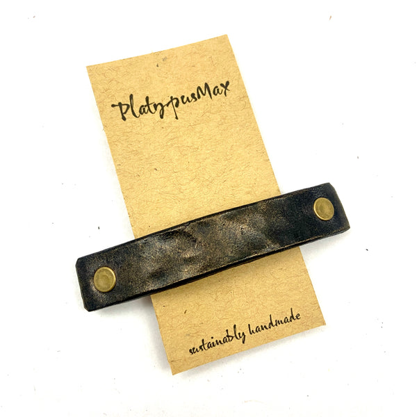 Hammered Oil-Rubbed Bronze / Antique Brass Leather Unisex Barrette