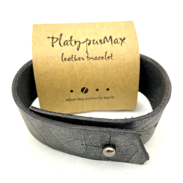 Dark Platinum Embossed Oak Leaves Cuff Bracelet - Platypus Max